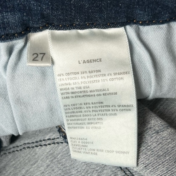 NWT L’AGENCE Dark Wash Stretch Denim Low Rise Ankle Crop Capris Skinny Jeans 27‎ - Picture 5 of 7